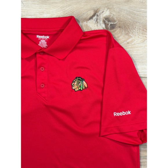 Reebok Chicago Blackhawks Red Embroidered Logo Polo Shirt Men's Large - Picture 3 of 6